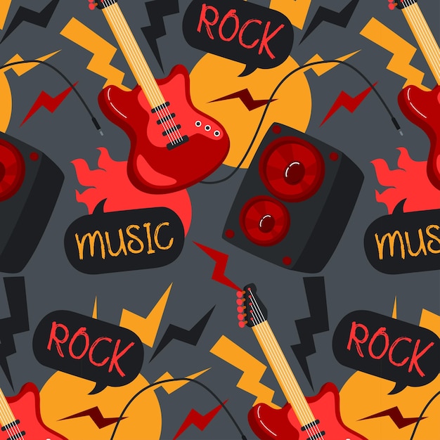 Guitar with speaker rock music pattern vector illustration