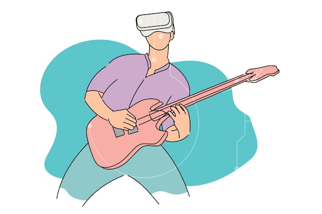 Guitarist having concert in virtual world Vector illustration design