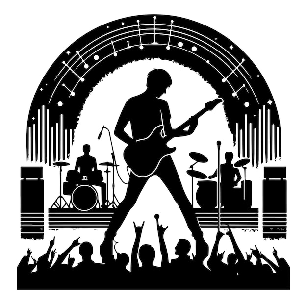 Vector guitarists musicians playing the guitarist concert silhouette vector