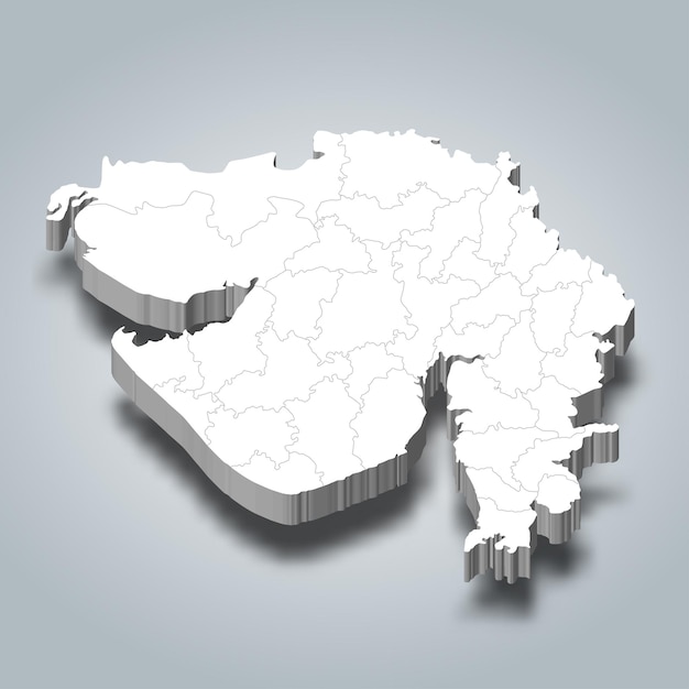 グジャラート州の 3 d 地区マップは、インドの州です。
