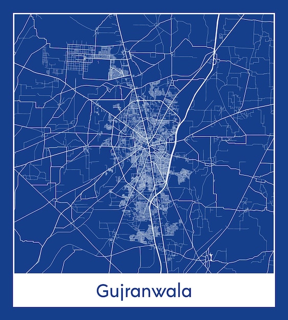 Gujranwala pakistan asia city map blue print vector illustration