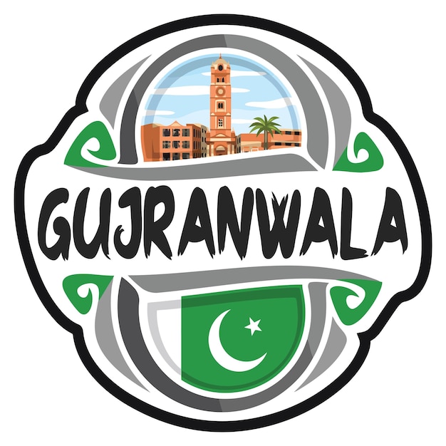 Gujranwala 파키스탄 국기 여행 기념품 스티커 스카이 라인 로고 배지 스탬프 인감 엠블럼 벡터 SVG EPS