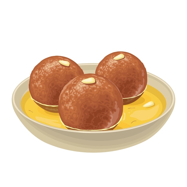 Gulab jamun Indisch traditioneel voedsel Vector kleur realistische illustratie geïsoleerd op wit