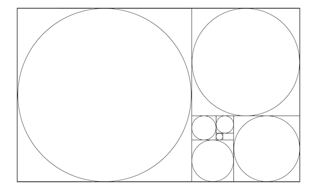 Gulden snede sjabloon Cirkels in vierkanten in rechthoekkader Fibonacci-reeks