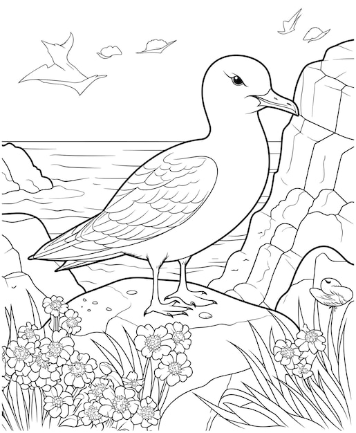 Vector gull bird coloring page