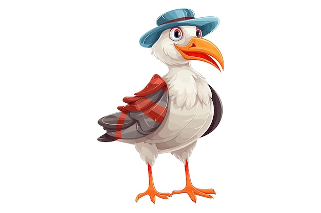 Premium Vector  Gull character with webbed feet wearing striped