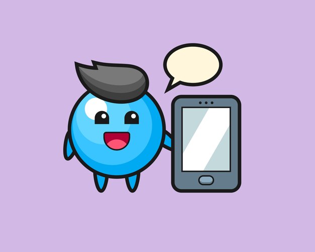 Gum ball cartoon holding a smartphone