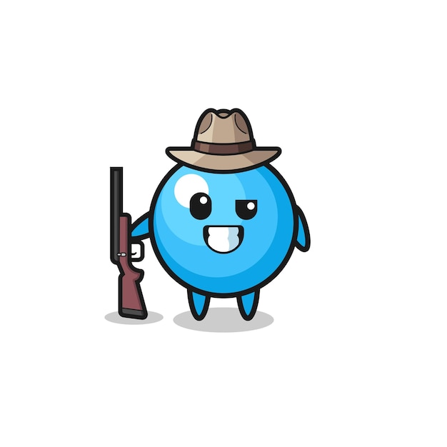 Gum ball hunter mascot holding a gun , cute design