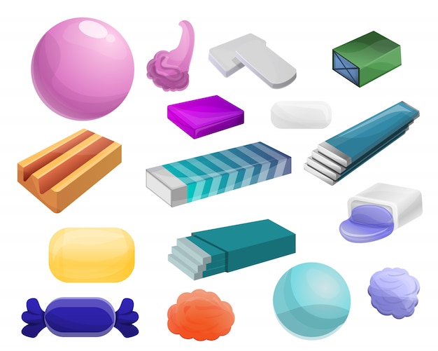 Gum icon set, cartoon style