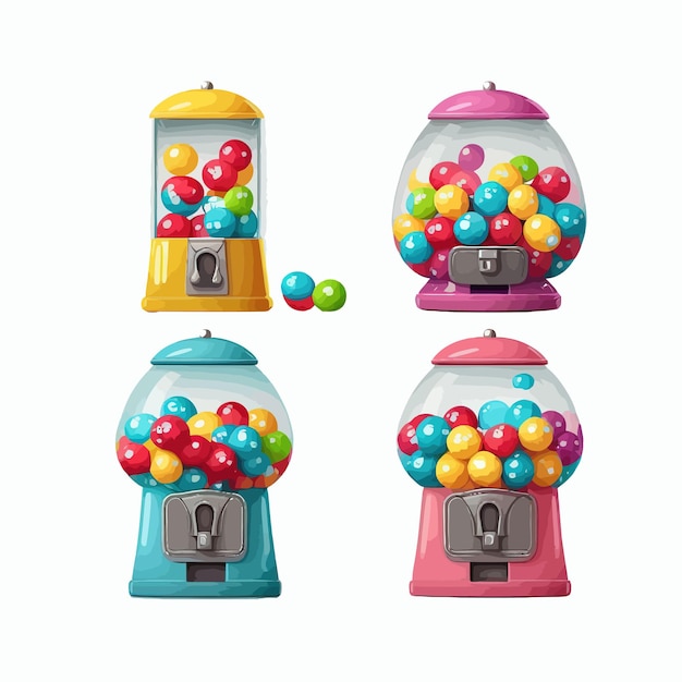 Vector gumball machines geïsoleerd op achtergrond instellen cartoon platte vectorillustratie