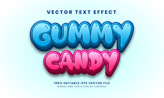 Vector gummy candy 3d text effect. editable text style, suitable for food product needs.