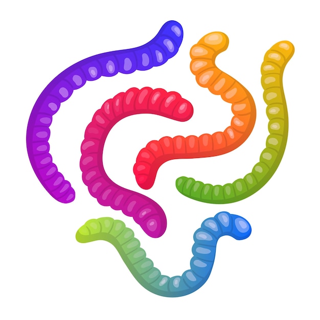 gummy worms cartoon jelly candies chewy marmalade shaped like worms flat vector illustration