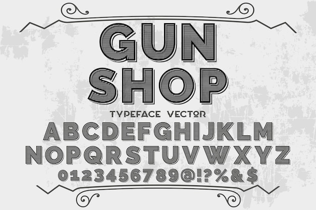Illustrazione di carattere alfabeto negozio di armi