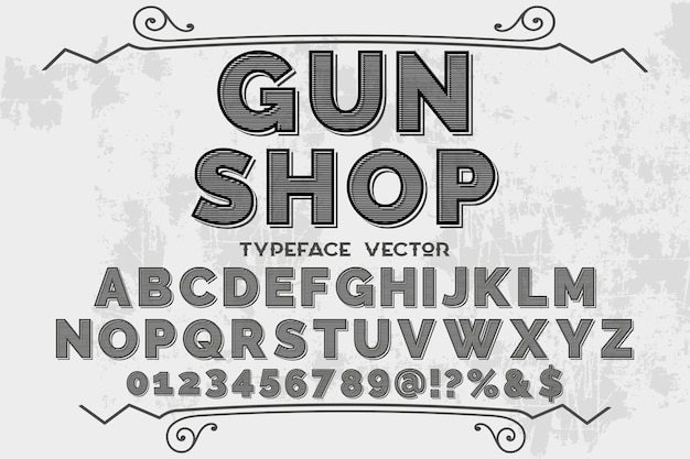 Gun shop alphabet font illustration