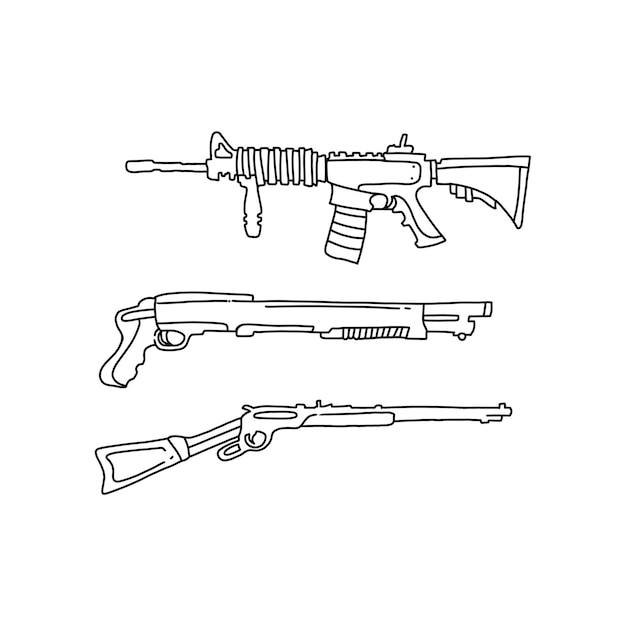 gun weapons handrawn doodle illustrations vector set