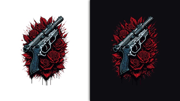 Gun with rose vector tshirt illustration