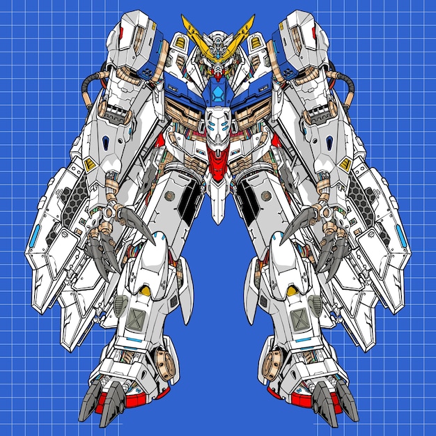 Gundam barbatos wing mecha robot builded by head arm body leg weapon illustration premium vector