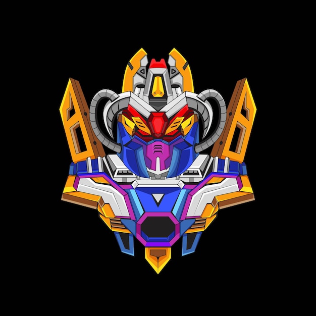 Design del logo della mascotte robotica gundam con uno stile di illustrazione moderno per il premio dell'emblema del budget bud