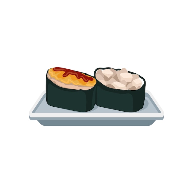Gunkanmaki rolt met verschillende ingrediënten Heerlijke sushi Traditioneel Japans gerecht Platte vector voor promo poster receptenboek of menu