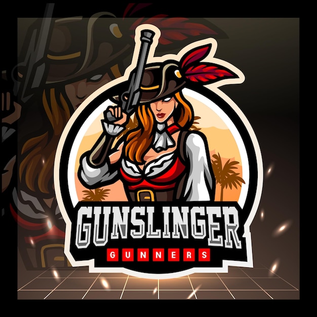 Gunslinger mascotte esport logo ontwerp