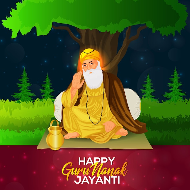 Guru Nanak Jayanti Sikh First Guru Guru Nanak Dev Ji 출생 축하 일러스트레이션