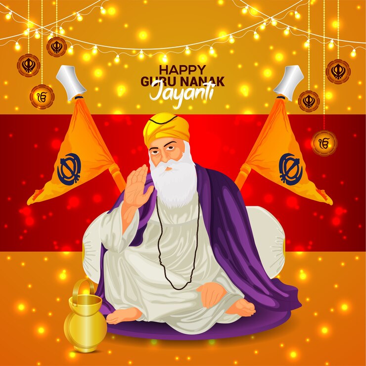 वेक्टर guru nanak jayanti sikh first guru guru nanak dev ji birth celebration