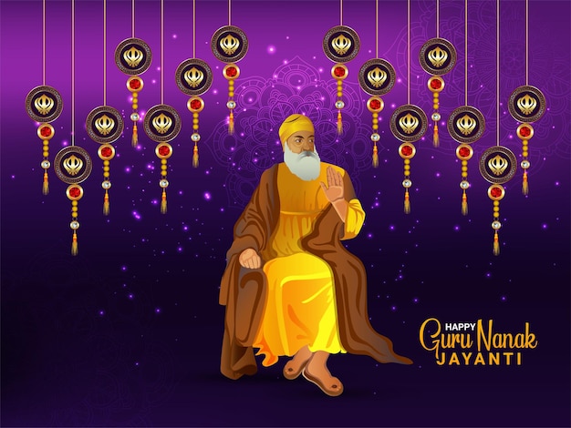 Guru nanak jayanti viering wenskaart met vectorillustratie