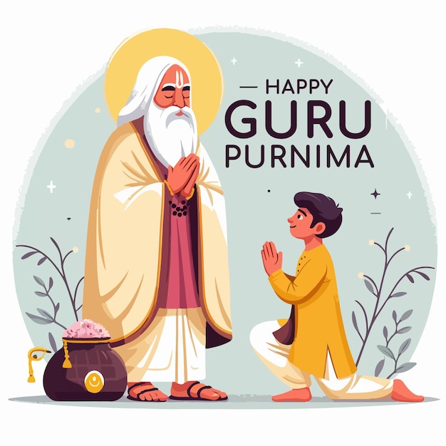 guru purnima illustration of a guru blessing his student