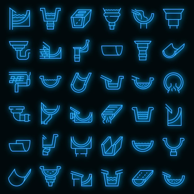 Gutter icons set. outline set of gutter vector icons neon color on black