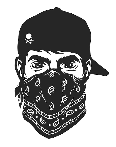 A guy in a baseball cap and bandana Vector illustration