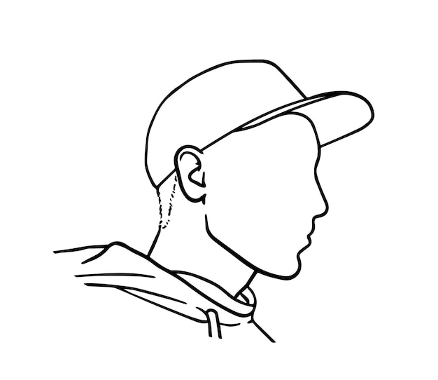 Guy in a cap portrait doodle linear cartoon coloring book