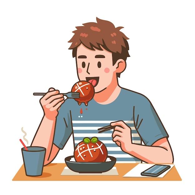 a guy eating big meat ball ai generated image