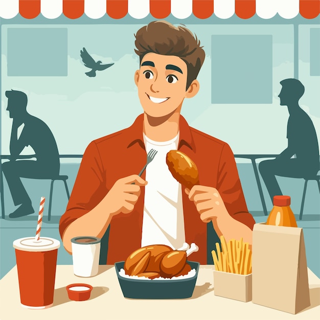 Vector guy eating chicken ai generated image