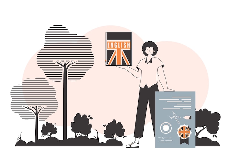 Vector guy english teacher the concept of learning english linear style