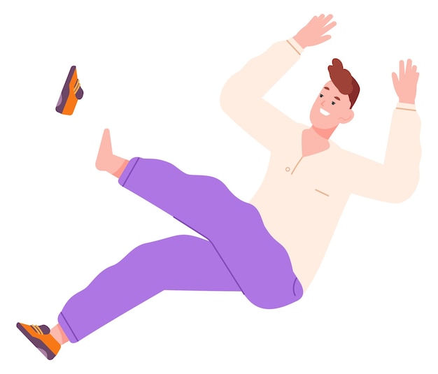 Vector guy falling down floating young man in air