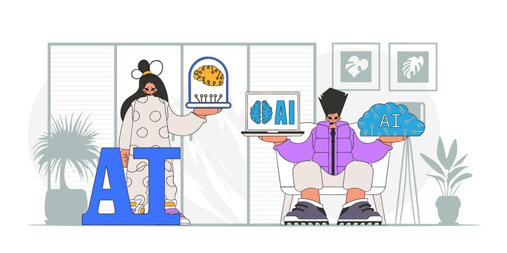 Vector guy and girl ai duo, stylishly illustrated in vector form.