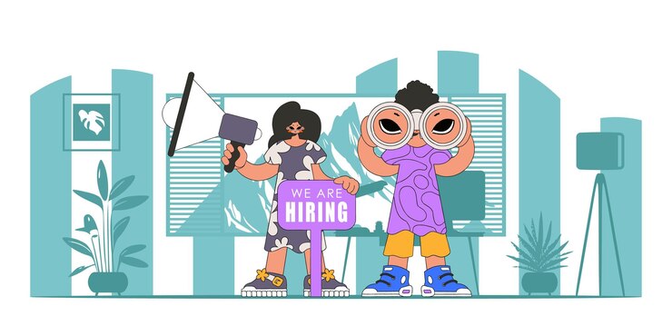 Vector the guy and the girl are specialists attracting and searching for personnel