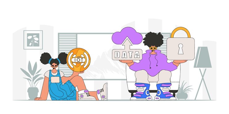 Vector guy and girl partners in the internet of things industry, modern styled vector characters.