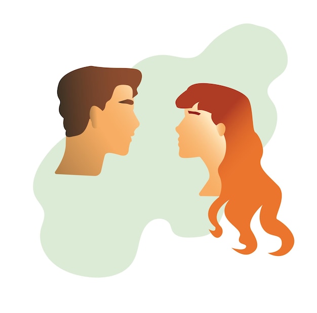 Guy and girl turned to each other in profile