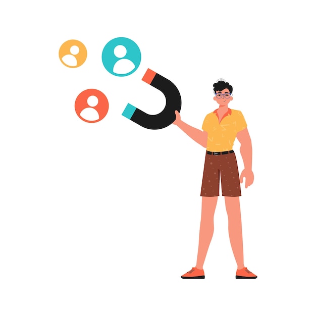 The Guy holds a attract chat up in his immerse which attracts count Trendy style Vector Illustration