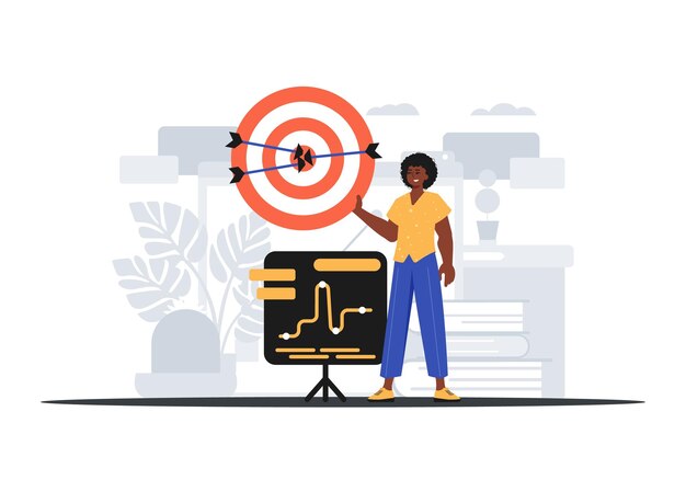 Vector the guy holds in his hand a target with arrow that hit the condense digital overlie concept trendy style vector illustration