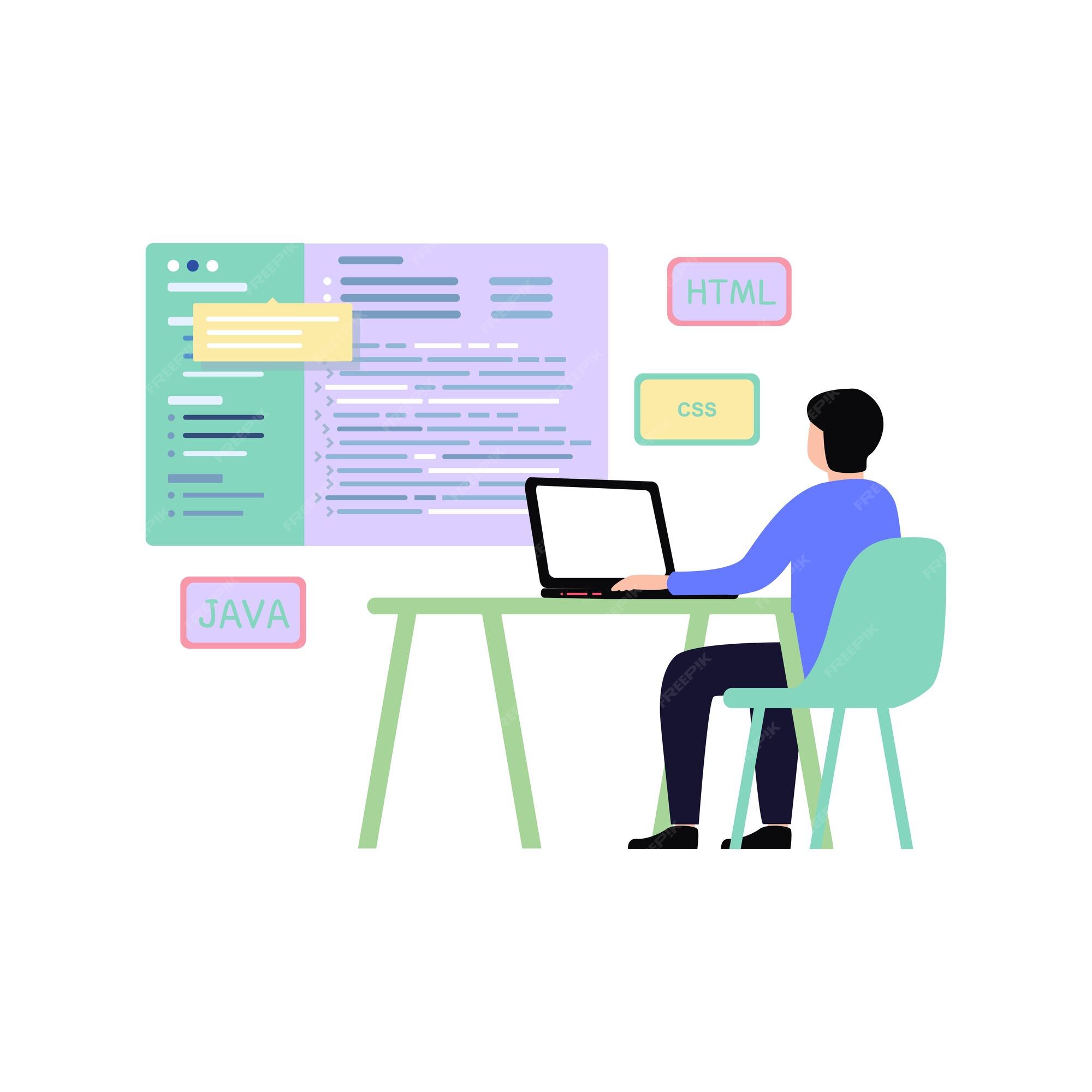 Premium Vector | The guy is doing java css and html coding