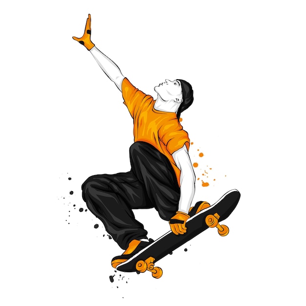 The guy is jumping on a skateboard. Vector.