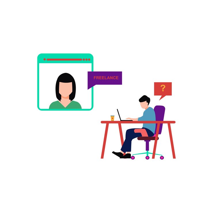 Vector the guy is learning about freelancing online