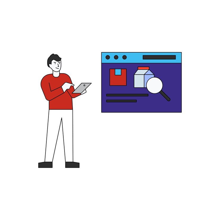 Vector the guy is looking for products on the web page