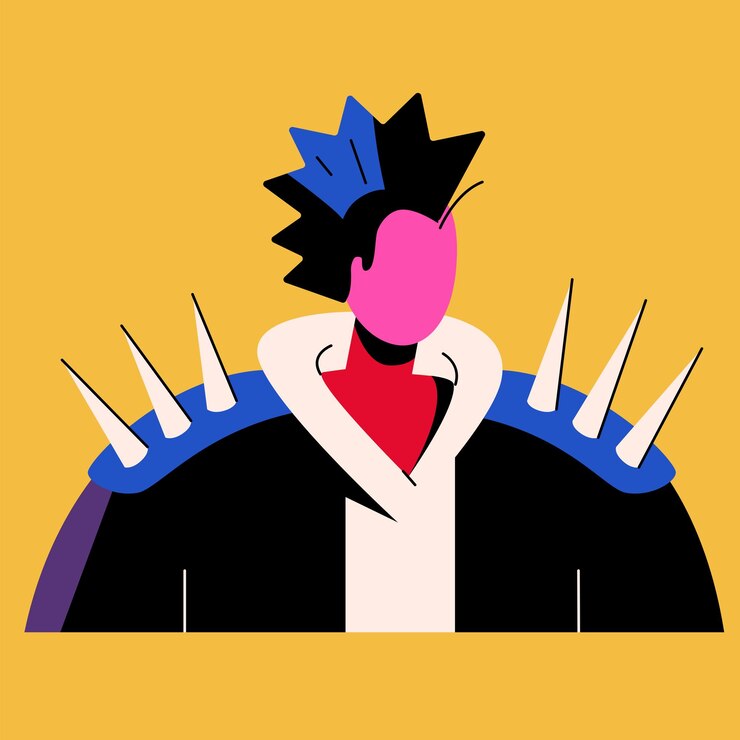 Vector the guy is a punk rocker with a mohawk. a flat portrait of a waist-high man. youth hairstyle. icon.
