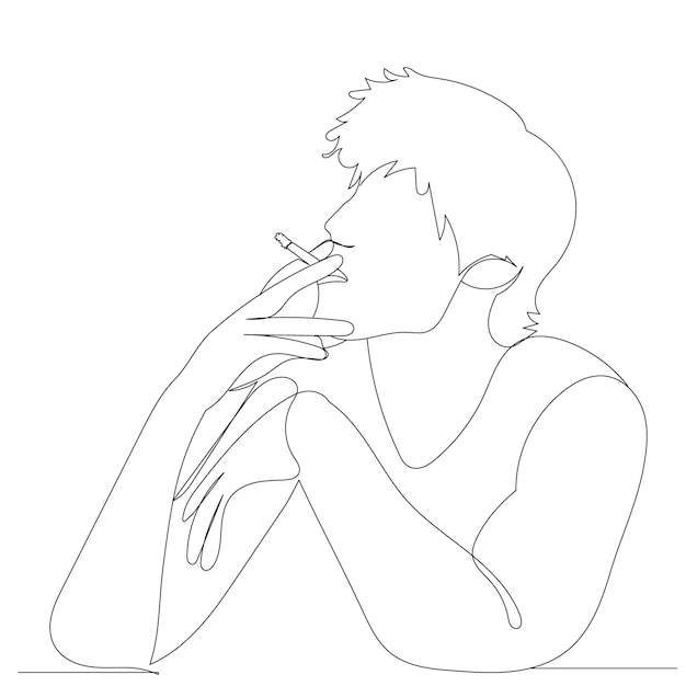 Guy, man smoking one continuous line drawing