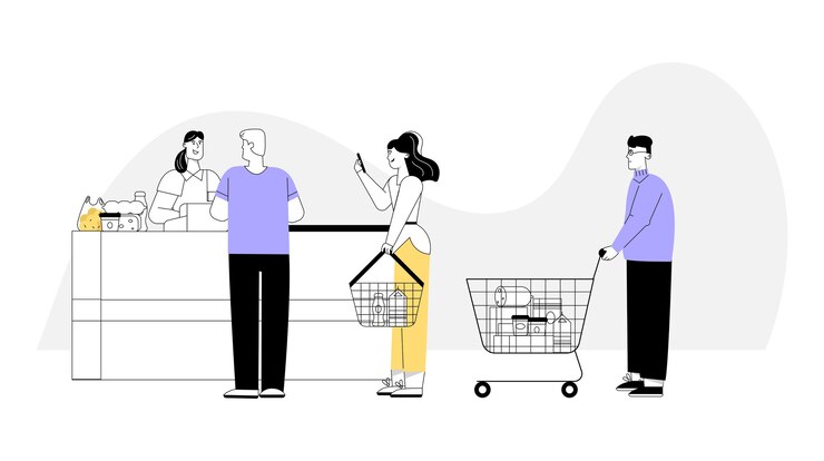 Guy paying purchases at cashier desk.