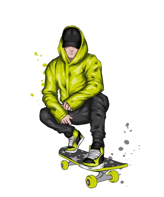 guy in stylish clothes and skateboard