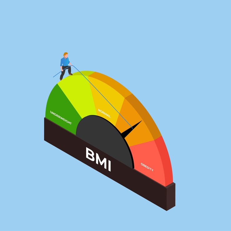 Vector guy tries to reduce body weight through diet and sports 3d isometric